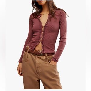 We The Free Ribbed Button-Up Top - Wild Ginger Purple